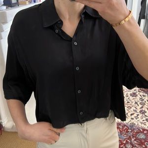 Super cute Zara cropped button down black satin blouse
